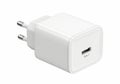 White dual plug adapter with usb charging port for electronic devices Royalty Free Stock Photo