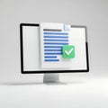 Computer screen displaying a document with a green checkmark icon on a clipboard Royalty Free Stock Photo