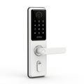 Modern digital keypad door lock with sleek metallic design and handle Royalty Free Stock Photo