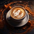 The image shows a cup of cappuccino on a saucer with coffee beans, Ai Generated Royalty Free Stock Photo