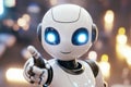 A Friendly White Robot Points Towards The Viewer In Focus Royalty Free Stock Photo