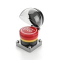Emergency stop button with protective cover in an open position on a metal base Royalty Free Stock Photo