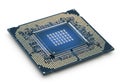 Close-up view of a modern central processing unit chip mounted on a circuit board Royalty Free Stock Photo