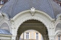 The image shows a detailed close-up of a decorative dome or archway, likely part of an historical building. The structure Royalty Free Stock Photo