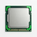 Close-up view of a modern cpu processor chip on a green socket base Royalty Free Stock Photo