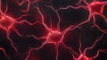 The image shows a digital rendering of neurons, or nerve cells, interconnected in a network. The neurons are depicted in glowing