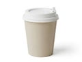 A disposable coffee cup with a white lid against a white background Royalty Free Stock Photo