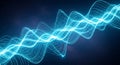 Dynamic luminous waves with particle structure against a dark, starry background. Royalty Free Stock Photo