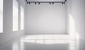 A minimalist white room with three windows and track lighting Royalty Free Stock Photo
