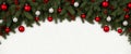 An exquisite wide arch-shaped Christmas border frame. Fresh fir branches and ornaments isolated on a white background Royalty Free Stock Photo