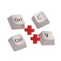 Computer keyboard keys demonstrating the copy and paste functions with ctrl c and ctrl v Royalty Free Stock Photo