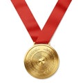 Golden medal with intricate design on red ribbon displayed prominently Royalty Free Stock Photo