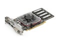 High-performance graphics card with cooling fan and multiple memory slots visible Royalty Free Stock Photo