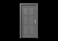 A gray door with a white handle, standing alone against a black background. isolated on transparent background Royalty Free Stock Photo