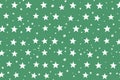 The image shows a green background with a pattern of white stars. The stars are of different sizes and are arranged in a random