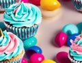 A variety of colorful cupcakes with pink and blue frosting and sprinkles on top. - seamless and tileable Royalty Free Stock Photo