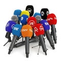 Cluster of microphones representing diverse media outlets and press conferences Royalty Free Stock Photo