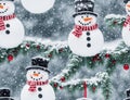 Snowmen on a Christmas Tree - seamless and tileable Royalty Free Stock Photo