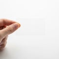 A close-up of a hand holding a small white object against a plain background Royalty Free Stock Photo