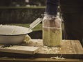 Pack homemade sauerkraut into a jar