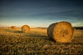 Haystacks In Late Summer Evening Sun In Stuble Field