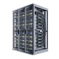 High-capacity server rack filled with multiple networked computers and cables Royalty Free Stock Photo