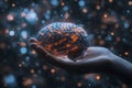 brain power in hand, glowing neural network Royalty Free Stock Photo
