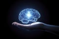 brain hologram on hand, glowing with intelligence Royalty Free Stock Photo
