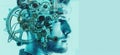 The image shows a human head with a clockwork mechanism inside Royalty Free Stock Photo