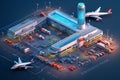 Isometric icon representation busy airport