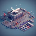 Isometric icon representation busy airport