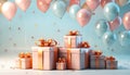 Celebrations Mockup Birthday Banner with Gifts and Balloons Birthday Bliss Unveiled Vibrant Balloons and Gift Box Background