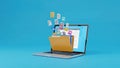 Digital files and documents uploading from a laptop to a virtual folder in the cloud Royalty Free Stock Photo
