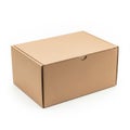 A large brown cardboard box with a lid sitting against a white background Royalty Free Stock Photo