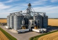 Aerial view of a large industrial grain storage facility in a rural setting Royalty Free Stock Photo
