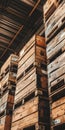 Wooden Crates Stacked in Warehouse