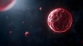 The image shows a large, textured, red sphere in a dark, space-like background with smaller, blurry red spheres and white Royalty Free Stock Photo