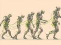 Image shows a line of robots, each more advanced than the previous, suggesting technological evolution The series Royalty Free Stock Photo