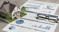 property risk analysis with model house and glasses Royalty Free Stock Photo