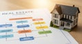 real estate process with model house and flowchart Royalty Free Stock Photo