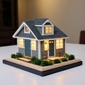 A model of a house with light with white and grey Lego pieces. Royalty Free Stock Photo