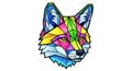 Colorful fox head geometric illustration on a white background. Royalty Free Stock Photo