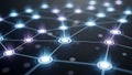 Illuminated network nodes connected by glowing lines in a dark background Royalty Free Stock Photo