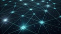 The image shows a network of interconnected nodes represented by glowing cyan lines and circles on a dark background, suggesting a Royalty Free Stock Photo