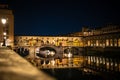 Ponte Vecchio Reflected on the Arno River at Night - Florence, Italy Royalty Free Stock Photo