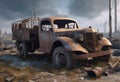 Abandoned Rust Truck in Post-Apocalyptic Wasteland Royalty Free Stock Photo