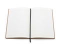 Open blank journal with elastic band closure resting on a plain background Royalty Free Stock Photo