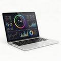 Laptop displaying analytics dashboard with performance metrics and colorful charts Royalty Free Stock Photo
