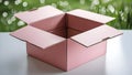 Top View of Open Pink Cardboard Box on White Surface Green Bokeh Royalty Free Stock Photo