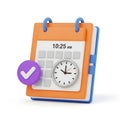 Modern calendar with clock icon and checkmark symbol on an orange planner Royalty Free Stock Photo